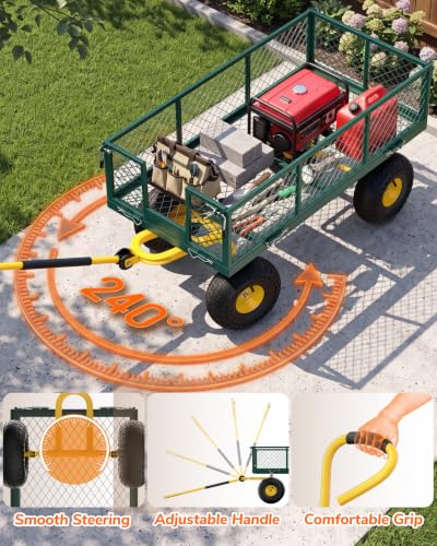 Firstness 900 Lbs Heavy Duty Metal Garden Wagon Cart, Green - color: Green, size: 900 Lbs