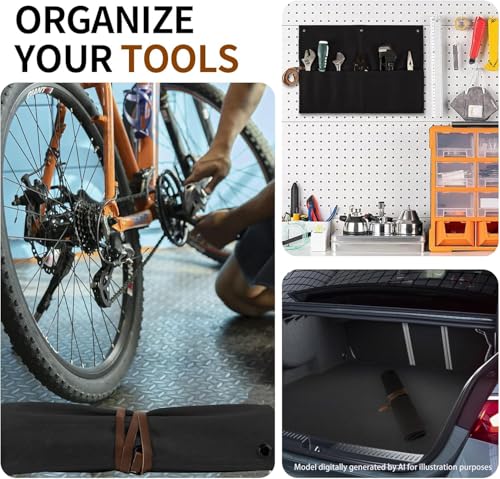 Chisel Roll,Small Tool Roll Pouch,Tool Roll Bag Organizer, Heavy Duty Waxed Canvas Tool Bag, Multi-Purpose Roll-Up Storage Bag for Hand Tools Holder with 6 Pockets Wrench Roll Up Pouch - color: Black