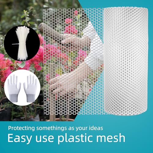 Pet & Garden Safeguard - 15.7IN x 49.2FT Roll - White Plastic Netting, Multi-Use Decorative Fence for Poultry, Dogs, Rabbits,Chicken and Snake Barrier - color: White-49.2FT×15.7IN