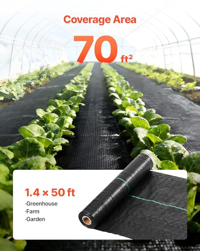 VEVOR 1.4x50FT 3.2oz Weed Barrier Fabric Heavy Duty, Landscape Fabric, Woven Weed Blocker Fabric, Garden Weed Fabric, Weed Control Fabric Ground Cover, Landscaping Cloth, Gardening Weed Mat, Black - size: 1.4FT*50FT-3.2oz