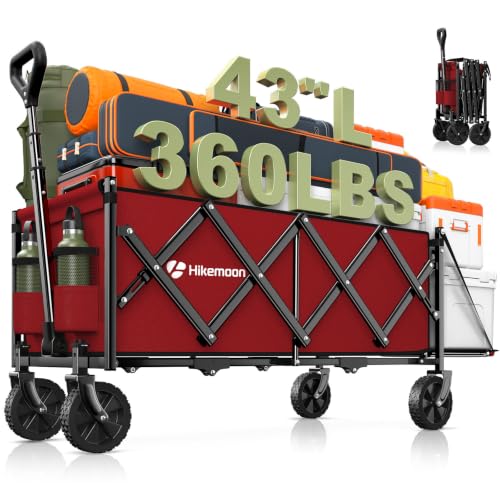 HIKEMOON 43'' Extra Long Folding Wagon with Extended Tailgate, Red - color: Burgundy