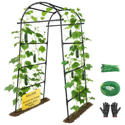 FOLLOOK Garden Arch Trellis for Climbing Plants Outdoor, 6.7ft, Black - size: 31.5" x 31.5" x 78.7"