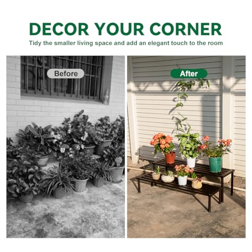 Metal Plant Stand, Rust-proof Aluminum Display Rack, Plants Display Stands Decoration Racks for Living Room Garden Balcony Patio (Ebony, 31.5Inch Low Leg) - color: Ebony, size: 31.5Inch Low Leg
