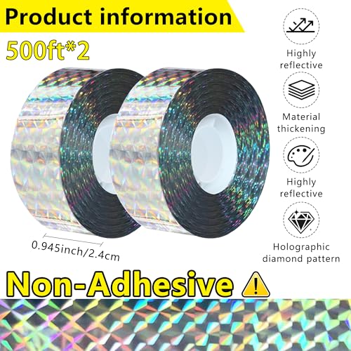Bird Scare Reflective Tape, Double-Sided Reflective, for Repelling Sparrows and Woodpeckers, Suitable for Outdoor Use in Homes, Gardens, Farms, Orchards,Outdoor (500 Ft*1) - size: 500 Ft*1