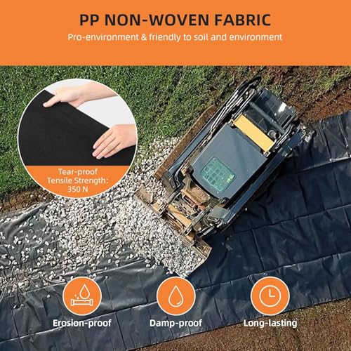 6 oz Heavy Duty Non-Woven Geotextile Fabric 6 ft x 300 ft, 350N Tensile Strength & 440N Load Capacity, Landscape Fabric for Driveway Stabilization, Erosion Control, French Drains & Road Base - size: 6FTx300FT-6.0OZ