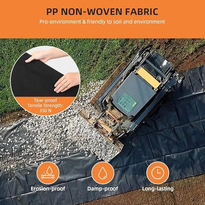 6 oz Heavy Duty Non-Woven Geotextile Fabric 6 ft x 300 ft, 350N Tensile Strength & 440N Load Capacity, Landscape Fabric for Driveway Stabilization, Erosion Control, French Drains & Road Base - size: 6FTx300FT-6.0OZ
