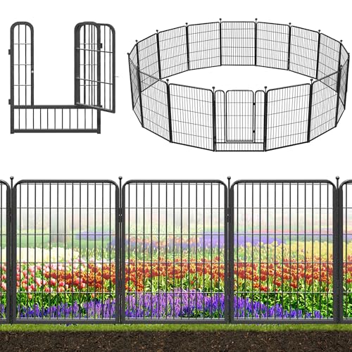 Decorative Black Metal Fencing Garden Fence with Gate, 36ft(L) 32in(H) 16 Fence Panels No Dig Fence Rustproof Animal Barrier Fence Temporary Dog Panels Fencing Outdoor - size: 36ft-32"H(14 Panels+2 Gates)