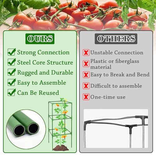ZeeDix 6 Pack Square Tomato Cages for Garden with Clips 45 Inch - color: Green-6 Pack, size: 45-inch