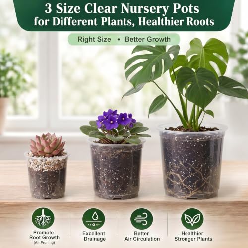 OUPSAUI 21 Pack 3.5/5/6 Inch Clear Nursery Pots for Plants, Clear Plant Pots with Drainage Holes, Flexible Plastic Plant Pots, Seedling Planter Seed Starter Pots(3.5+5+6 Inch) - size: 3.5+5+6 INCH