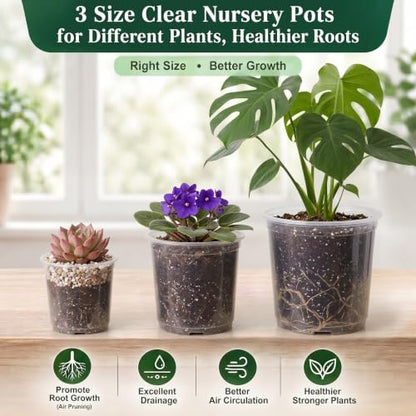 OUPSAUI 21 Pack 3.5/5/6 Inch Clear Nursery Pots for Plants, Clear Plant Pots with Drainage Holes, Flexible Plastic Plant Pots, Seedling Planter Seed Starter Pots(3.5+5+6 Inch) - size: 3.5+5+6 INCH