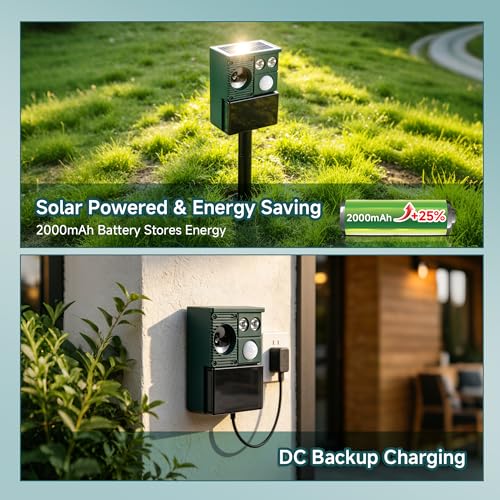 2026 Ultrasonic Solar Animal Repeller Outdoor, Solar Powered Motion Activated Animal Deterrent, Waterproof Deer Cat Dog Squirrel Raccoon Repellent for Yard Garden Lawn