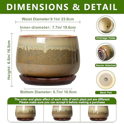 Ceramic Planter, 9 Inch Ceramic Plant Pots Indoor, Brown-Beige - size: 9 Inch, style: Brown-beige