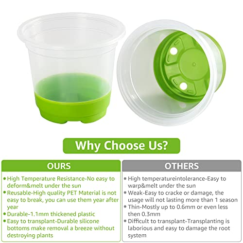 MIXC Clear Nursery Pots with Silicone Base, 4-Inch, 30-Pack - color: Green, size: 4 Inch