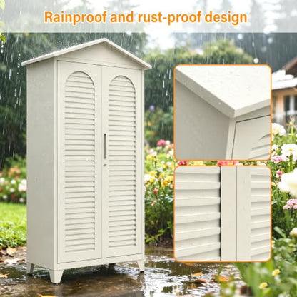 79.1' 79.1" Tall Metal Storage Shed, Steel Tool Cabinet with Pegboard - color: Beige