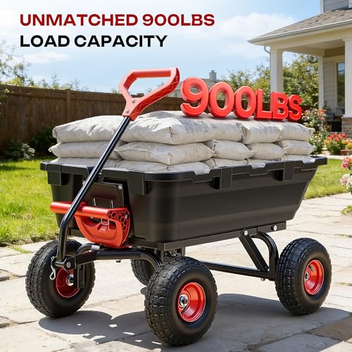 Garden Dump Cart 900Lbs, Heavy Duty Yard Wheelbarrows Wagon - color: Black
