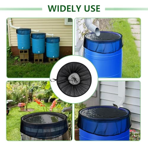Tryly 2Pcs Mesh Cover for Rain Barrels, Pop Up Rain Barrel Net Cover with Drawstring, Water Collection Buckets Cover, Rain Barrel Netting Screen to Block Leaves and Debris Falling in (24.8inch) - size: 24.8inch