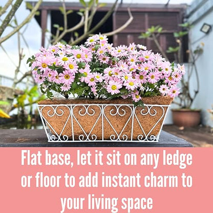 LaLaGreen White Wall Planter (16 in, 2 Pack) Coco Liner Flower Box Holder - size: 16" (41cm)x2 Pack