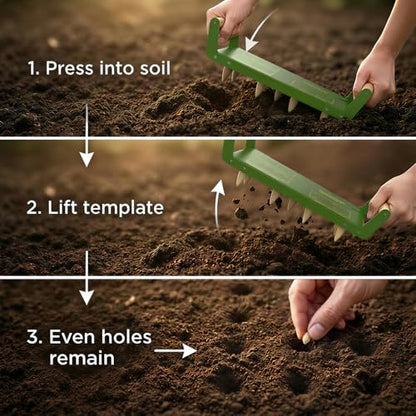 Seed Planting Tool and Spacer, Steel Template with 11 Sockets