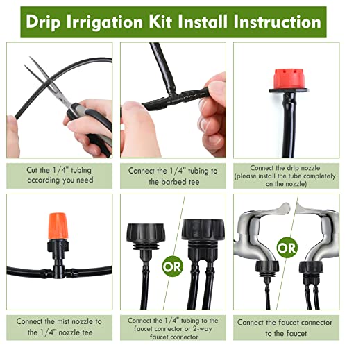 Drip Irrigation Kit, Drip Irrigation System for Garden with 1/4" Irrigation Tubing DIY Saving Water Automatic Watering System for Garden, Greenhouse, Flower Bed, Patio, Lawn - size: 50ft
