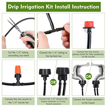 Drip Irrigation Kit, Drip Irrigation System for Garden with 1/4" Irrigation Tubing DIY Saving Water Automatic Watering System for Garden, Greenhouse, Flower Bed, Patio, Lawn - size: 50ft