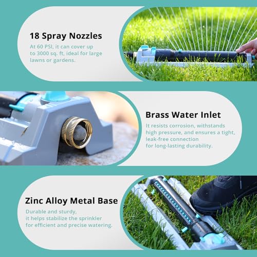 QUOBAS Heavy Duty Oscillating Sprinkler for Yard, Water Sprinkler for Lawn - size: 1 pk