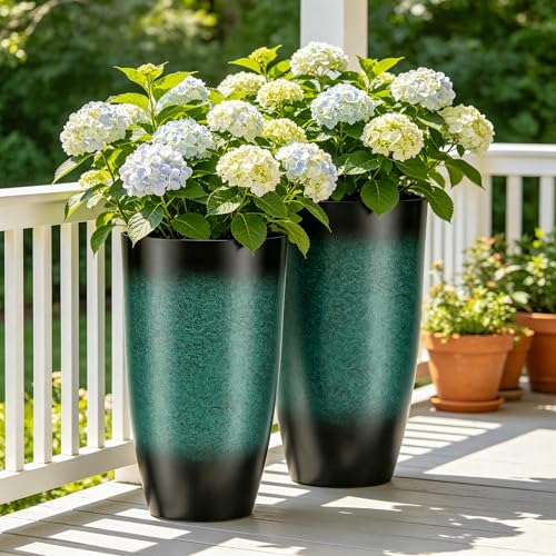Autodaya 24" Tall Large Outdoor Planters for Plants Set of 2, Faux Ceramic - color: Gradient Turquoise-24"h