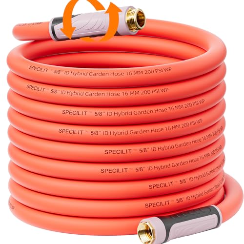 SPECILITE Garden Water Hose 50 ft x 5/8" with 360° Rotating Grip, Kink-less - size: 50 FT