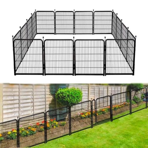 Getlay Garden Fences and Borders No Door, 36in(H) 14 Panels Total 31 Ft(L) for Dogs, Black MetalFencing, Flower Bed Decorative Garden Fencing, Dog Digging Fence Barrier - size: 36''(H)-14panels-31ft(L) no door