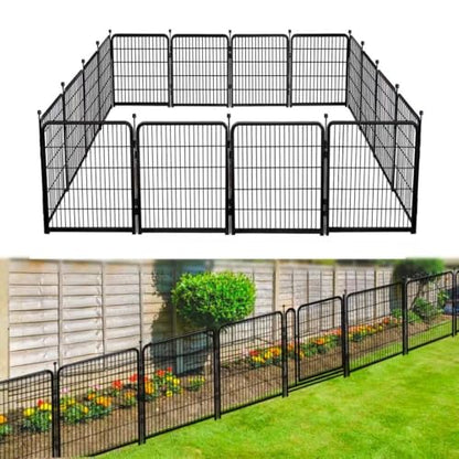 Getlay Black Metal Garden Fences and Borders No Door, 56in(H) 10 Panels Total 22.1 Ft(L), Animal Barrier Fence, Garden Fence for Dogs,Dog Digging Fence Barrier, Fencing for Flower Beds - size: 56''(H)-10panels-22.1ft(L) no gate