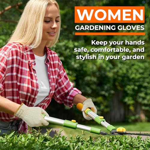 HANDLANDY Gardening Gloves for Women, Leather Garden Glove, Gardener Gift - color: Coffee Khaki, size: Medium (Pack of 1)