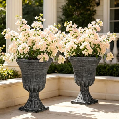 2-Pack 22" Washed Black Plastic Urn Planters with Drainage Holes - color: 22"h-washed Black