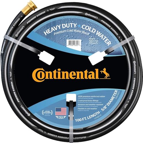 Continental Premium Garden Black Heavy Duty Cold Water Garden Hose, 5/8in Inside Diameter x 100ft Length, Male x Female Garden Hose Thread… - color: Black, size: 100ft