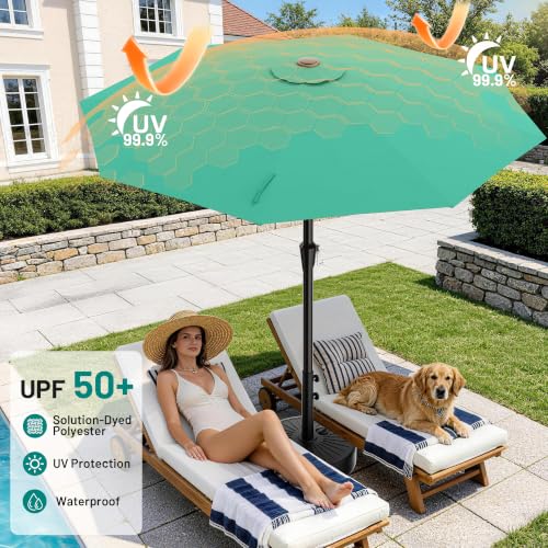 AreShark 9FT Outdoor Patio Umbrella with Tilt and Crank, Peacoke Blue - color: Peacoke Blue, size: 9ft