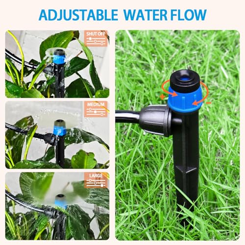 Gardrip 25 Pieces Drip Emitters Fan Shape with Stake for 1/4" Irrigation Tubing: Adjustable 360 Degree Water Flow Irrigation Universal Vortex Sprayer On 5" Stake Drip Pipe Sprinklers Fittings - color: Blue 360 Degree Vortex Emitter-25 Pcs