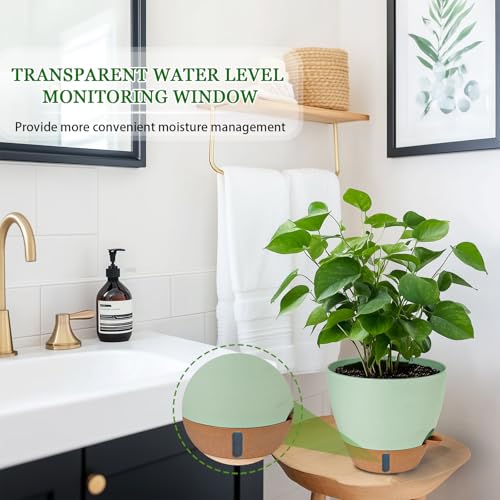 2 Pack 10 inch Plant Pots, Plastic Self Watering Planters - color: Green, size: 10 inch