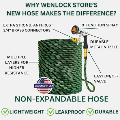 Garden Hose 75 ft, Lightweight, Sturdy Metal Nozzle 9 Spray, Heavy Duty, Leakproof Flexible Water Hose, Durable Multiple Layers, Solid Brass Connectors