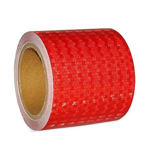 Reflective Tape, Waterproof Self Adhesive Dot Safety Reflector - color: Red, size: 4 Inch x 65 Feet