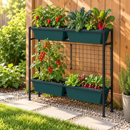 OYEAL Raised Garden Bed with Legs & & Trellis 32" Tall Vertical Herb Garden Planter Indoor Outdoor Elevated Flower Beds for Gardening, Vegetables, Herbs, Patio, Balcony, Backyard, Green - color: Green