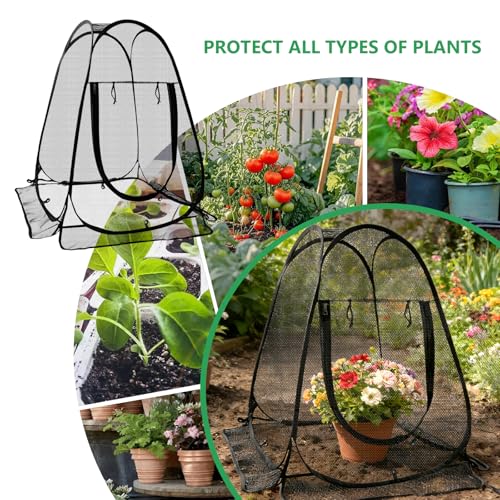 2 Pack 28 x 28 x 32 Inch Pop-up Gardening Net Cover with 8 Extended Stakes, Windproof Blizzard-Resistant, Plant Tent Cage for Vegetable Flower Fruit, Guard from Bird and Pest