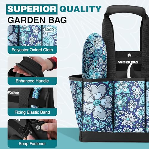 WORKPRO 5PCS Garden Tool Set, Aluminum Heavy Duty Gardening Tool Set - style: Blue flower with bag