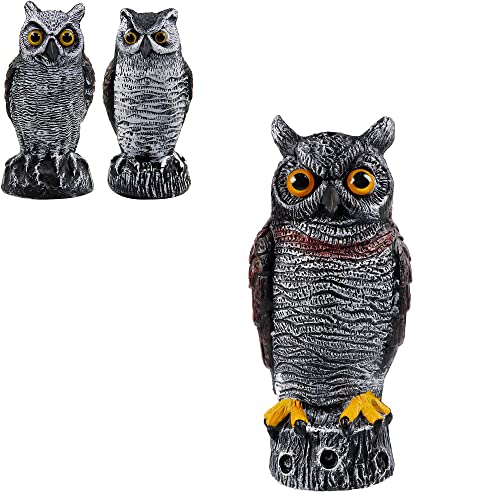 Hausse 3 Pack Fake Horned Owl Bird Scarecrow Decoy, Plastic Owl Bird Deterrents