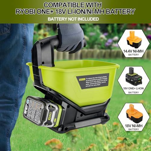 YEX-BUR Handheld Power Spreader for Ryobi 18V Battery, Portable Electric Spreader for Seed, Salt, Fertilizer, Feed, Year-Round Used, Covers Up to 8,000 sq. ft.(No Battery)