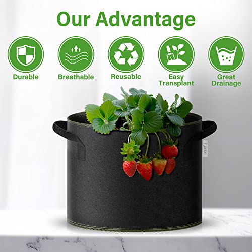 iPower 7-Gallon 10-Pack Grow Bag Thickened Nonwoven Fabric Pots Heavy Duty Aeration Container with Strap Handles for Garden and Planting Vegetable Flowers, Black with Green Stitch Sewing - color: Green, size: 7 Gallon
