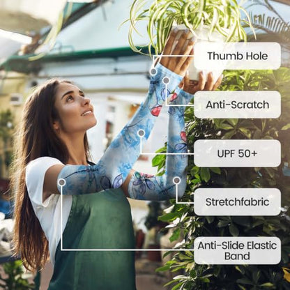 YPHCDO Gardening Sleeves for Women Sun Protection Cooling Arm Sleeves - color: Blue Dragonfly