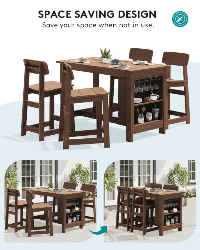 SERWALL Outdoor HDPE Counter-Height Bar Stools Set of 2, Brown - color: Brown, size: 2 Bar Stools