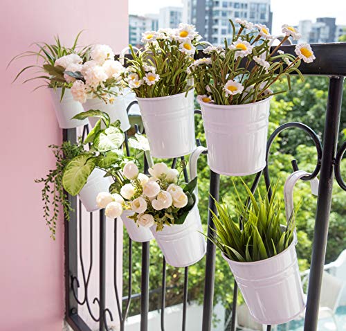 Dahey 3.8 Inches Small Metal Hanging Flower Pots 10 Pcs Railing Planter Box - color: White, size: 4 inches