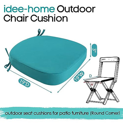 idee-home Outdoor Chair Cushions Set of 4, 19" x 19" D-Shaped - color: Peacock Blue, size: 19 x 19 x 3 Inch