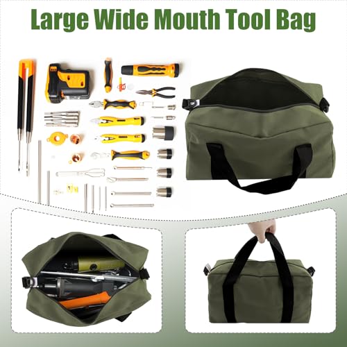 Small Tool Bag, Close Top Wide Mouth Tool Organizer Bag, Large Tool Bags - color: Army Green, size: 14 Inch
