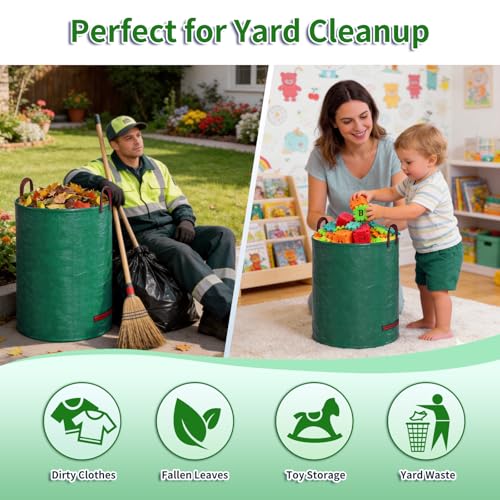for 2 Pack-53 Gallon Reusable Yard Waste Bags Lawn and Leaf Bags - size: 1 Count (Pack of 2)