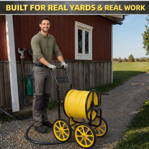 Garden Hose Reel Cart, Heavy Duty Hose Reel with Wheels, Outdoor Water Hose Reel for Backyard, Garden, or Lawn, Metal Hose Carts (400ft Hose Carriage) - size: 400ft Carriage Hose Capacity
